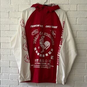Sriracha Huy Fong Men’s Red & White Hooded Windbreaker Quarter Zip Colorblock